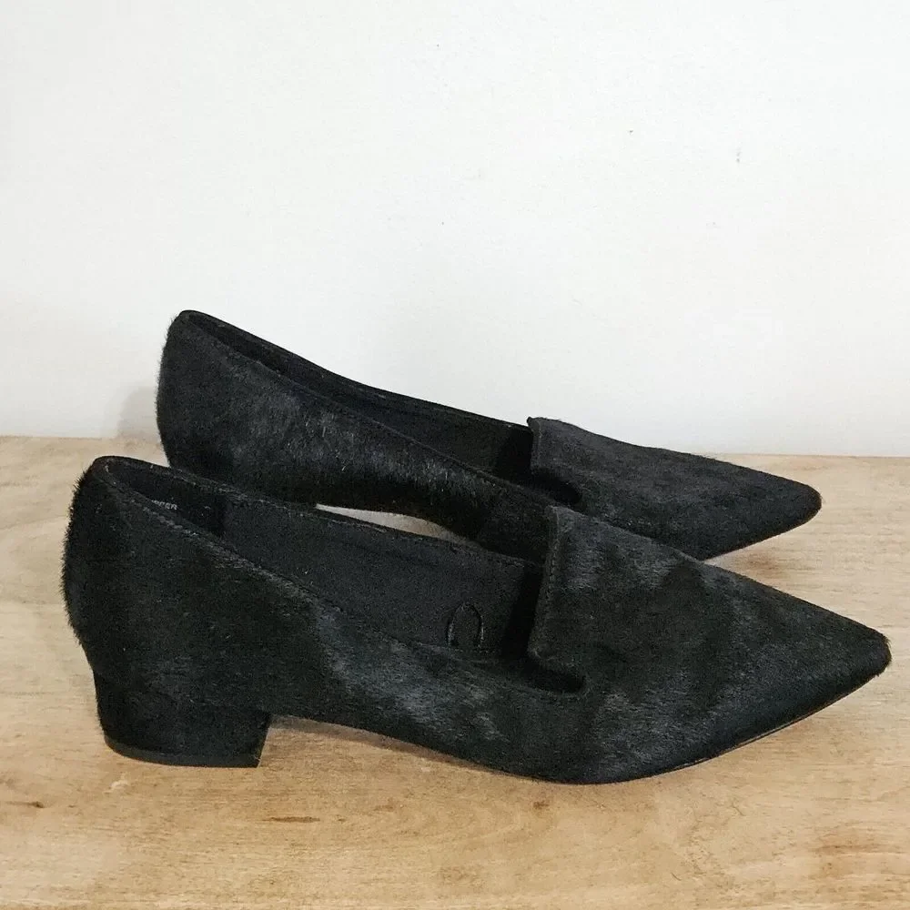 Express Shoes Womens Sz 9 Calf Hair Dress Loafers Slip‎ On Pointed Toe Black